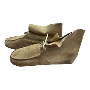 70s HANDCRAFTED SUEDE TAN LEATHER HIGH RISE MOCCASINS BOHO NATIVE SZ 9.5